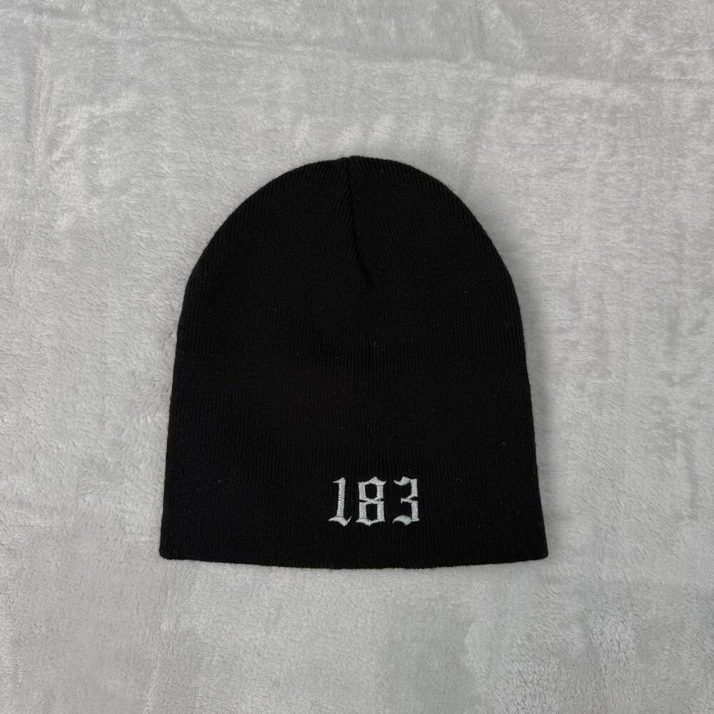 Universal 183 Embroidery Beanie Made In Canada One Size Black Knit Winter Y2K
